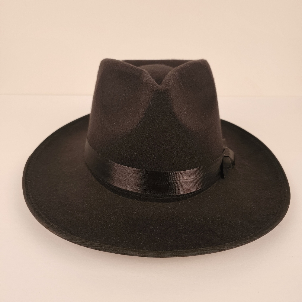 Black polyester fedora hat
